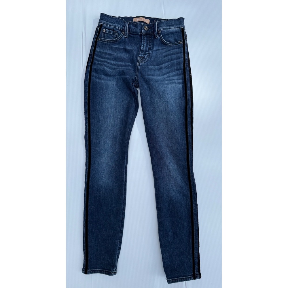 7 For All Mankind Blair Ankle Skinny Jeans Velvet Side Stripe Blue Denim Size 25